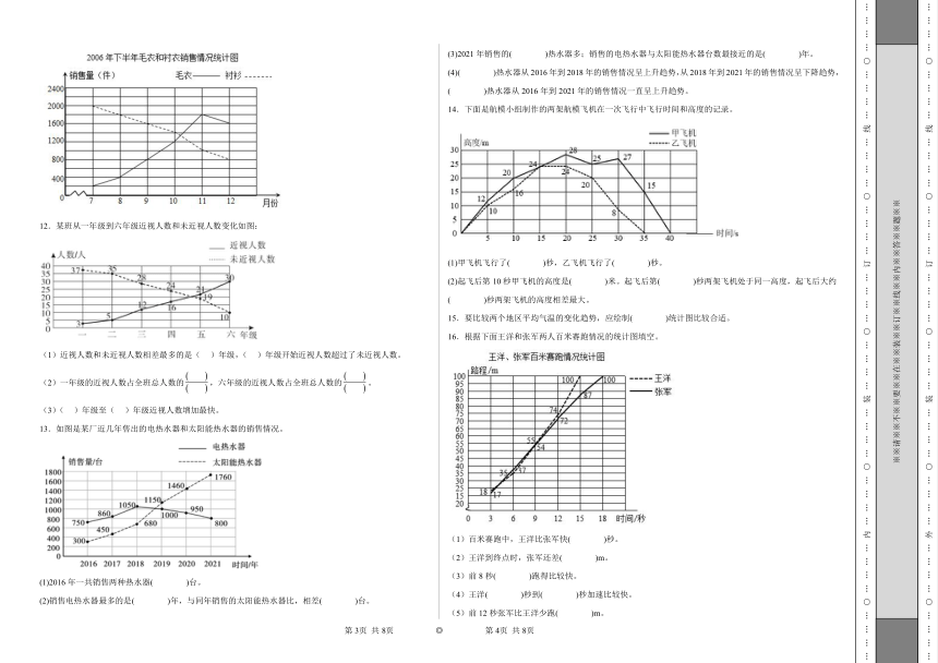 8.2复式折线统计图同步练习 北师大版数学五年级下册（含解析）