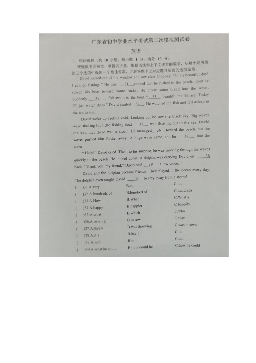 2024年广东省东莞市中考二模英语试题(PDF版，含答案，无听力音频，无原文)