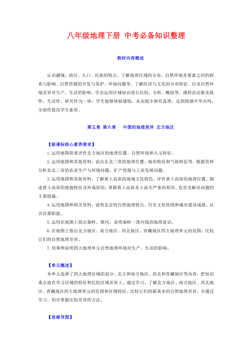 八年级地理下册 -【中考必备知识整理】2024年中考地理知识复习（人教版）