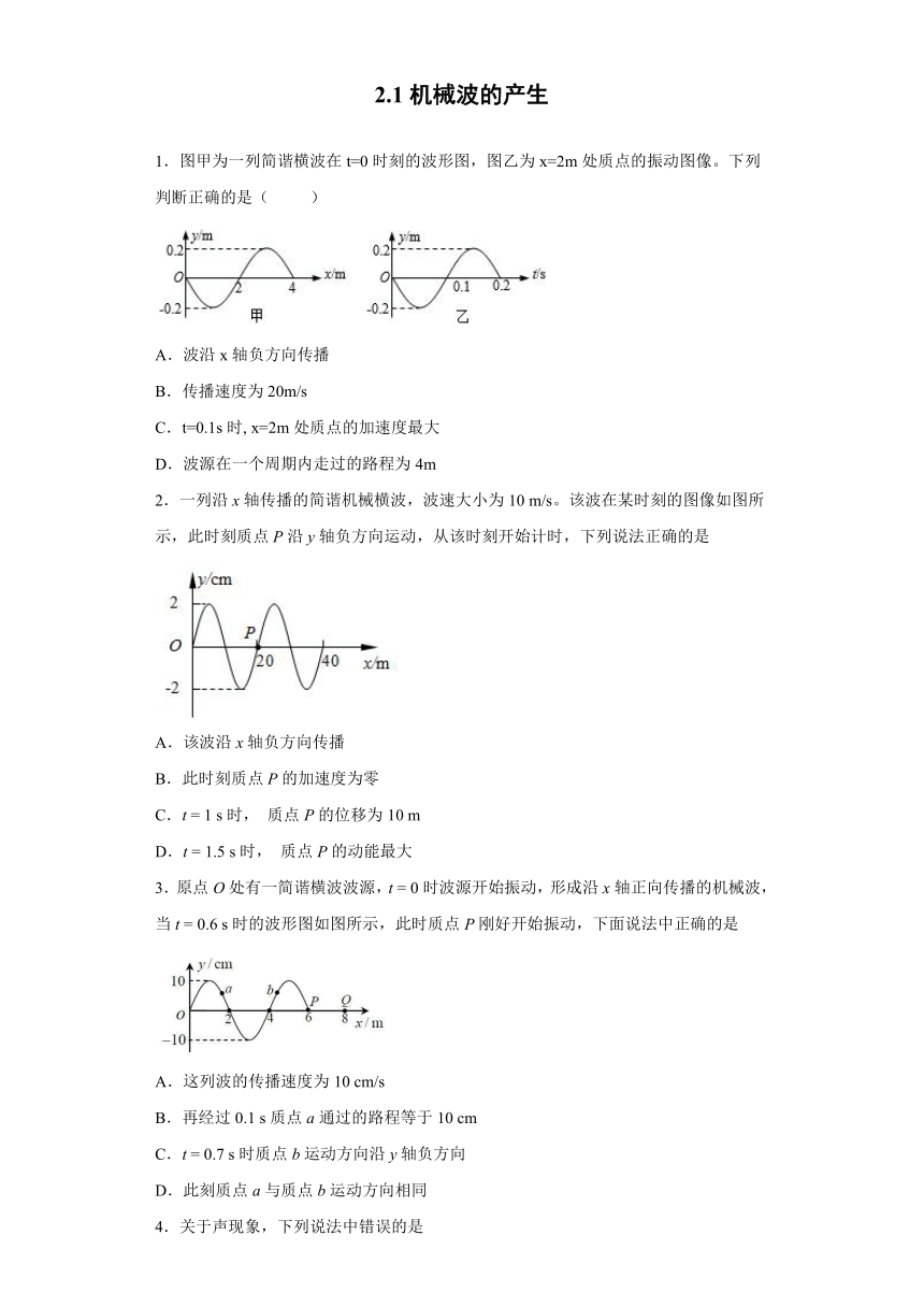 上海市海滨高中2019-2020学年物理沪科版选修3-4：2.1机械波的产生 课时练（含解析）