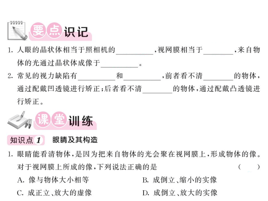 4．6．1 眼睛和眼镜—2020秋沪科版八年级物理上册习题课件（共16张PPT）