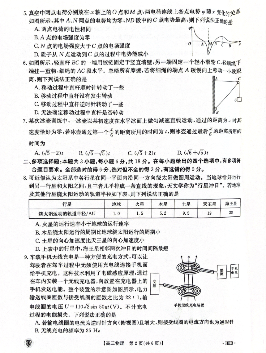 2024届河北省保定市保定十校高三下学期三模物理试题（图片版，无答案）