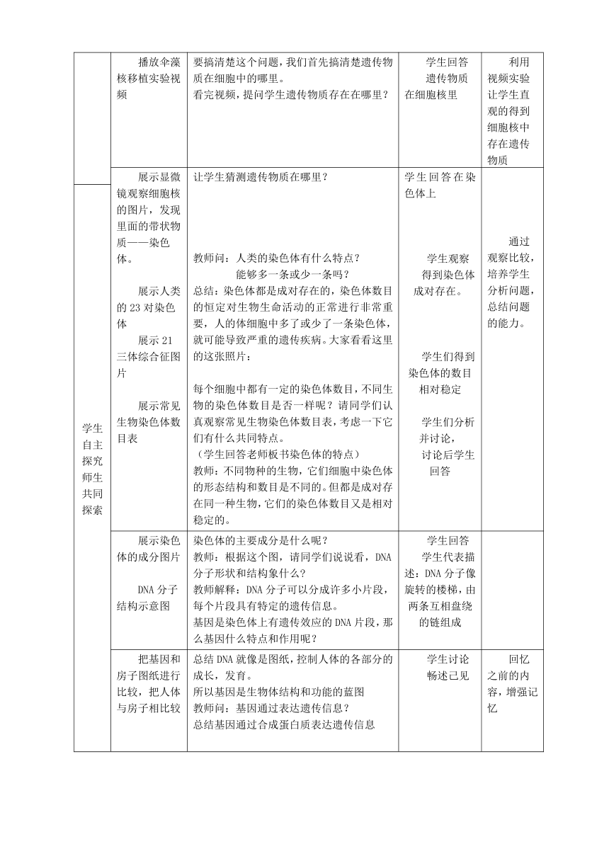 北师大版八年级生物上册第6单元第二十章《第2节 性状遗传的物质基础》教学设计