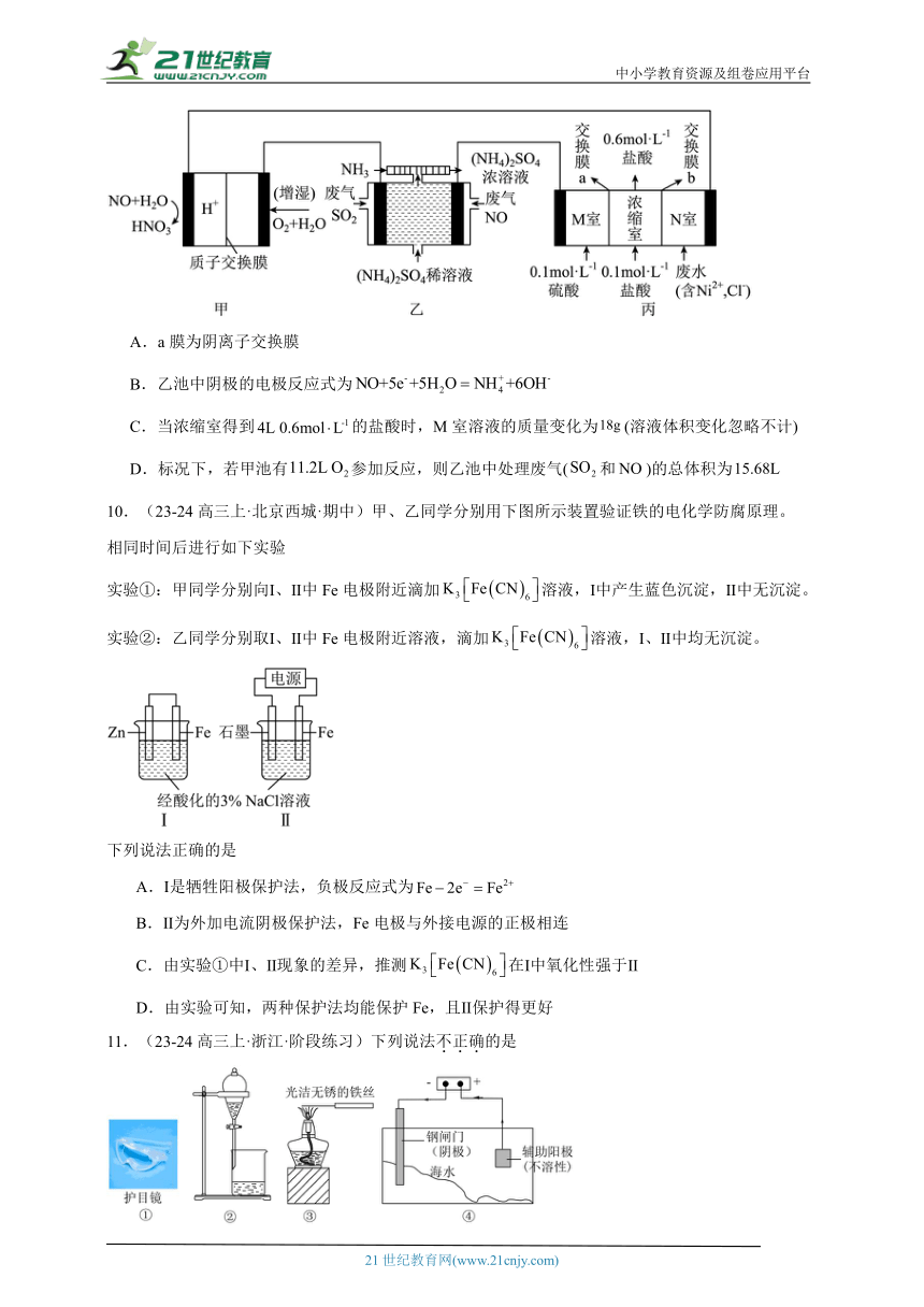 2024年高考化学二轮复习回归基础专题11新型电化学装置分析训练（含解析）