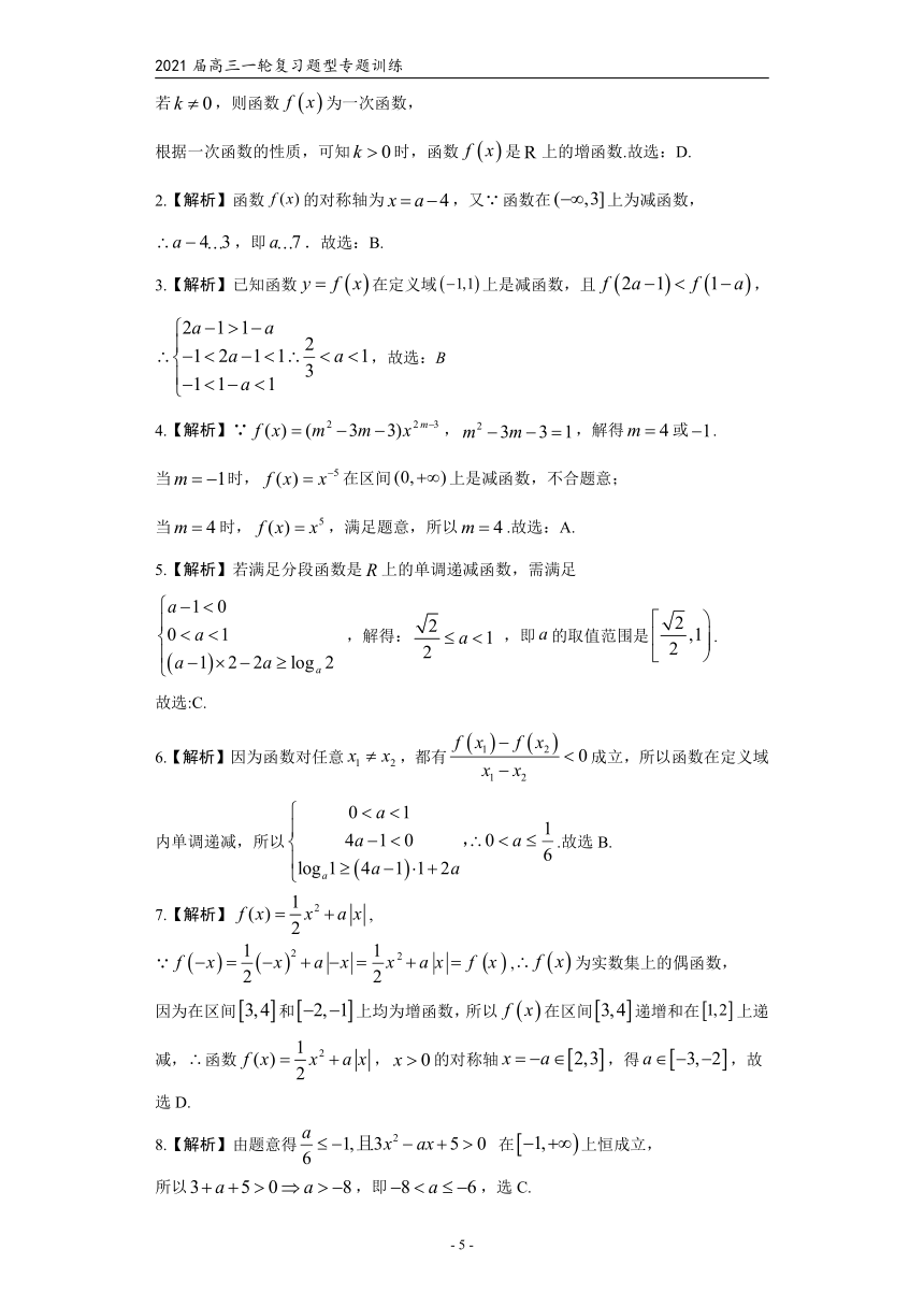 2021届高三数学（文理通用）一轮复习题型专题训练：《函数的单调性》（四）（含解析）
