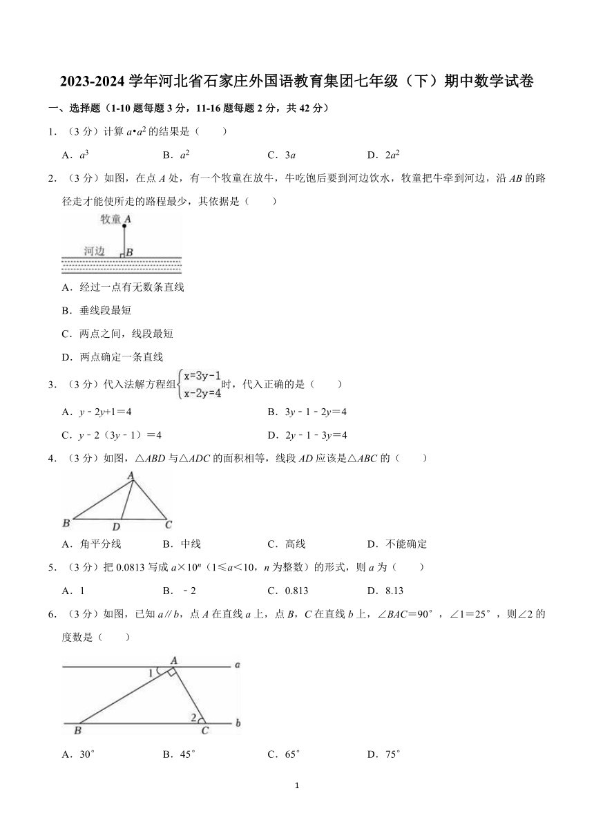 河北省石家庄外国语教育集团2023-2024学年七年级下学期期中考试数学试卷(含解析)