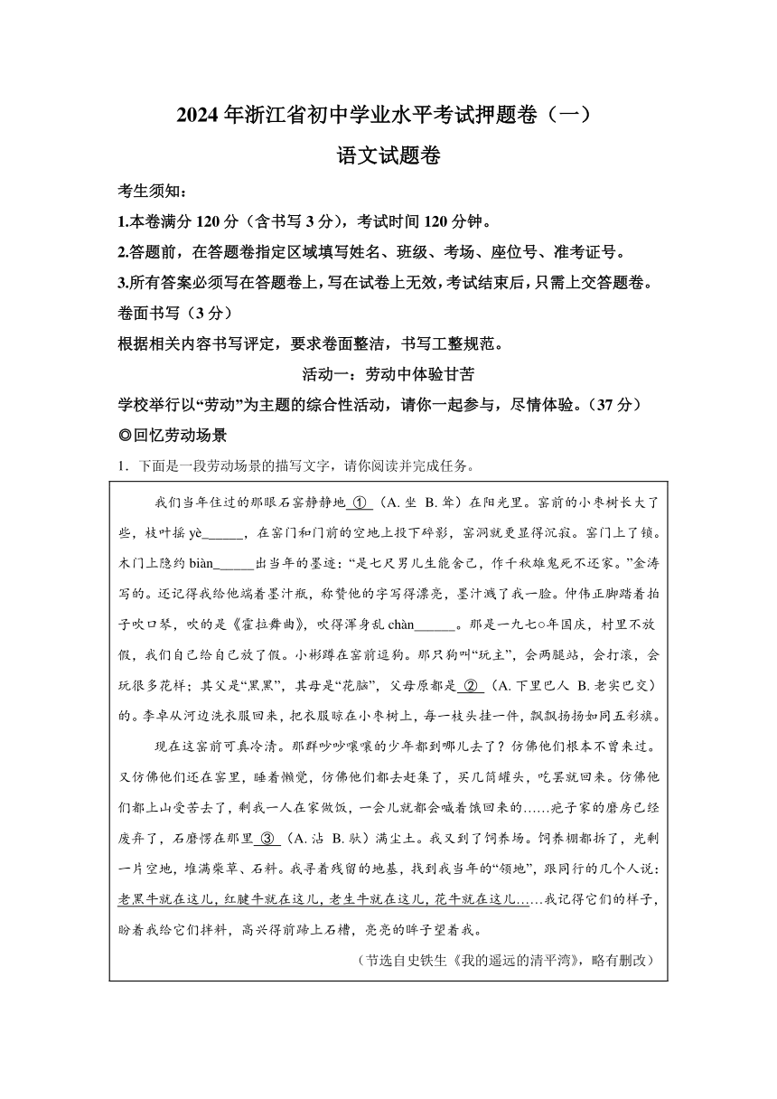 2024年浙江省浙派联盟中考二模语文试题（含解析）