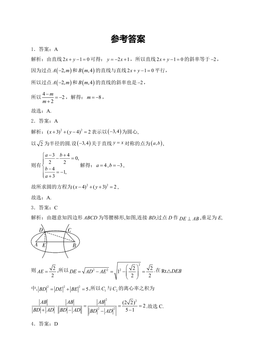 （8）平面解析几何——2024届高考数学考前模块强化练（含解析）