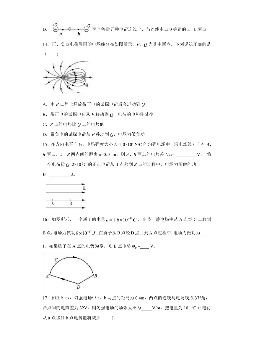 高中物理人教新课标版选修3-1：电场能的性质 补充练习（含解析）