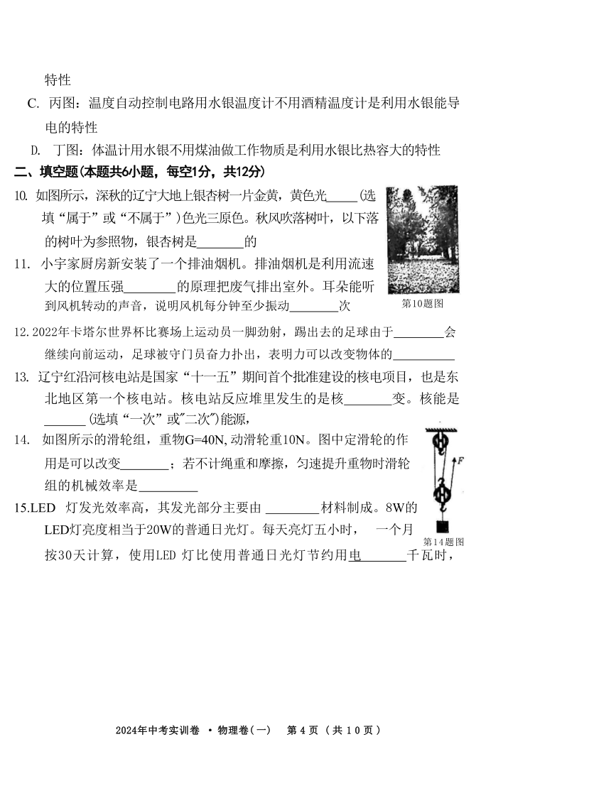 2024年辽宁省中考实训卷物理卷一（含答案）