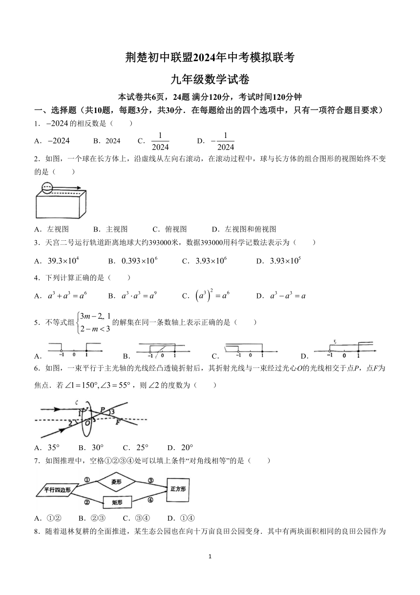 2024年湖北省荆州市中考二模数学试题（含答案）