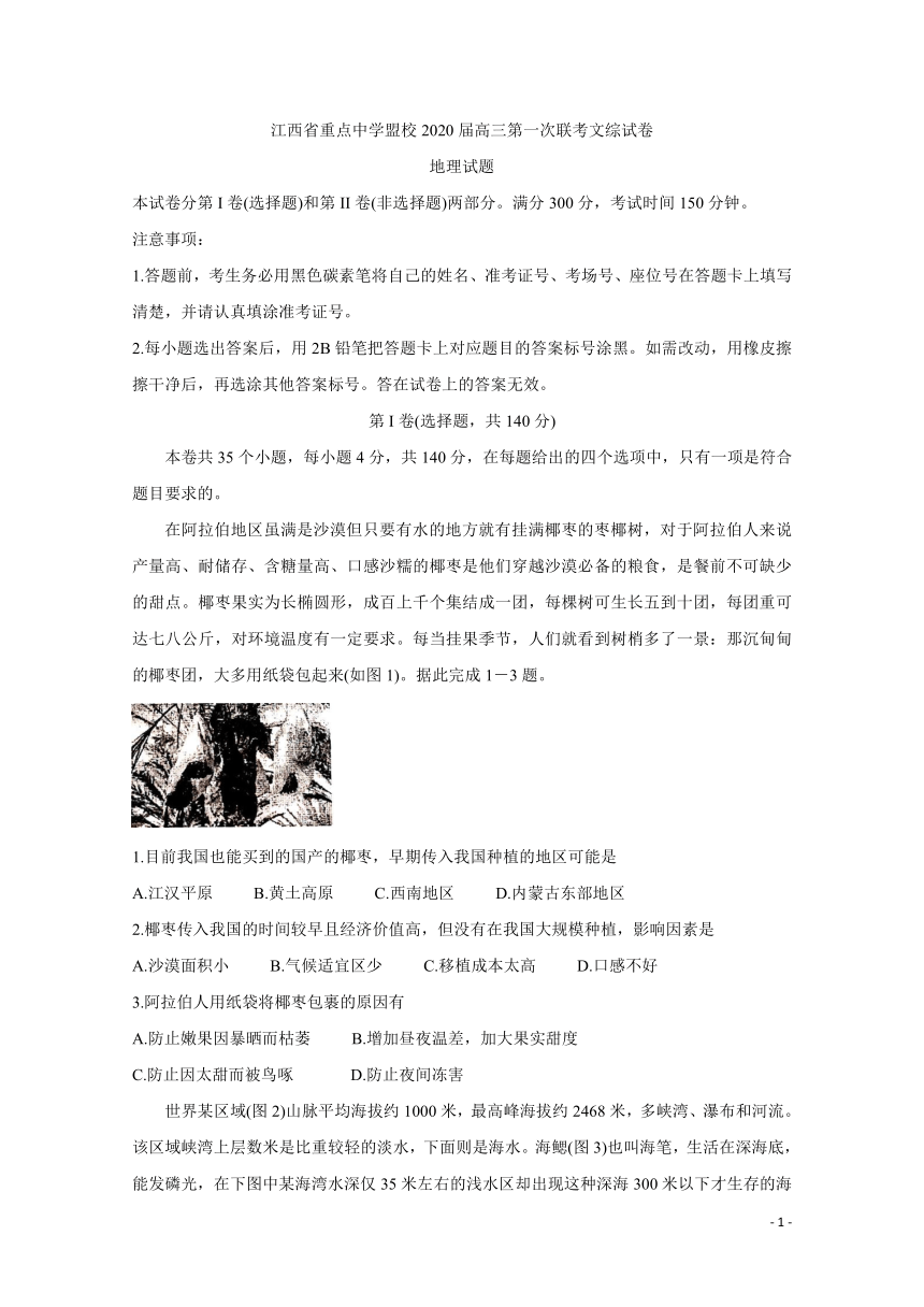 江西省重点中学盟校2020届高三下学期第一次联考试题 地理 Word版