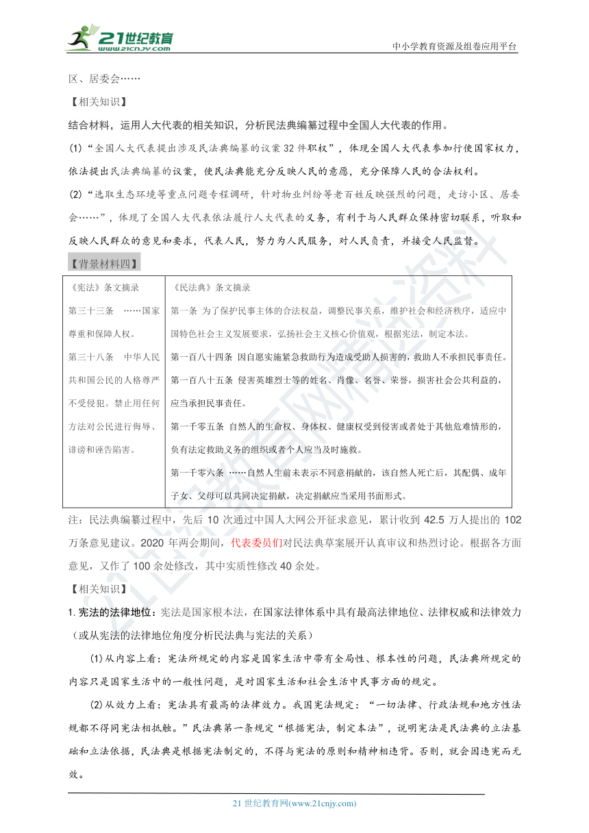 【期末复习】八下道德与法治热点专题（四）《中华人民共和国民法典》