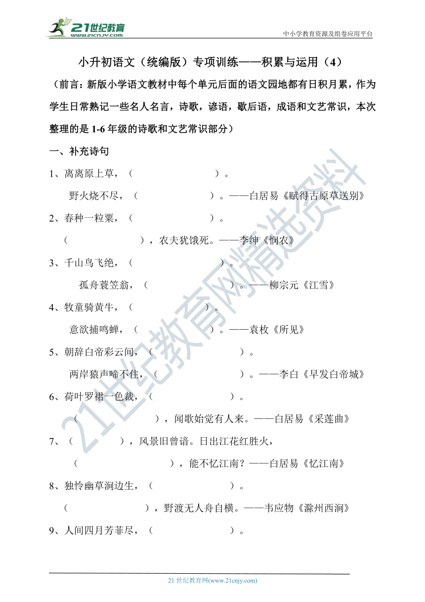 小升初语文（统编版）专项训练——积累运用（含答案）