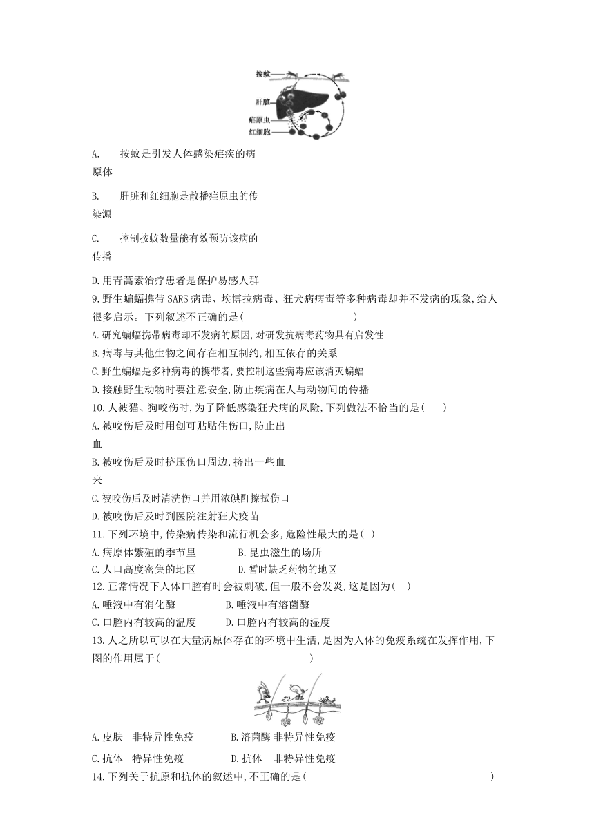 2020年初中生物人教版八年级下册第八单元 第一章 传染病和免疫 单元质量检测习题（含答案解析）