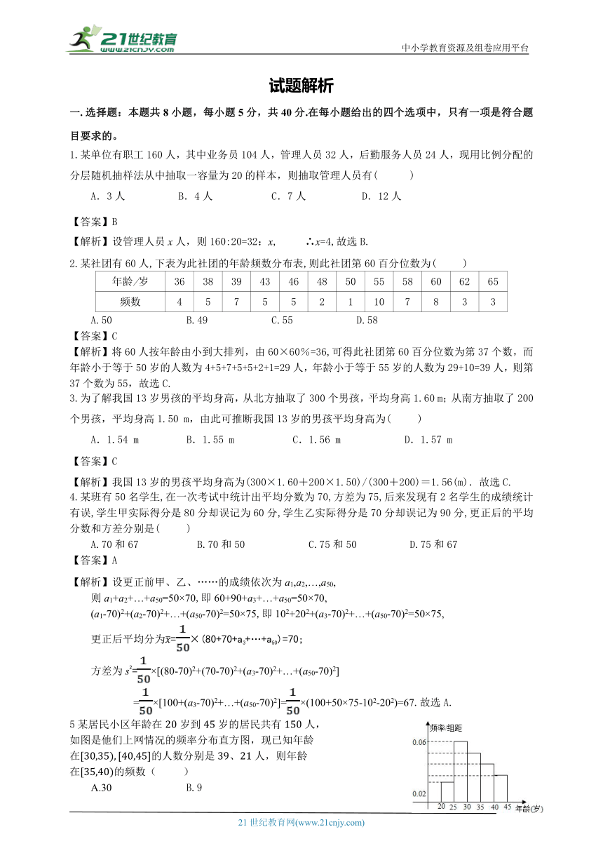 第九章  统计 章末检测试题（含解析）