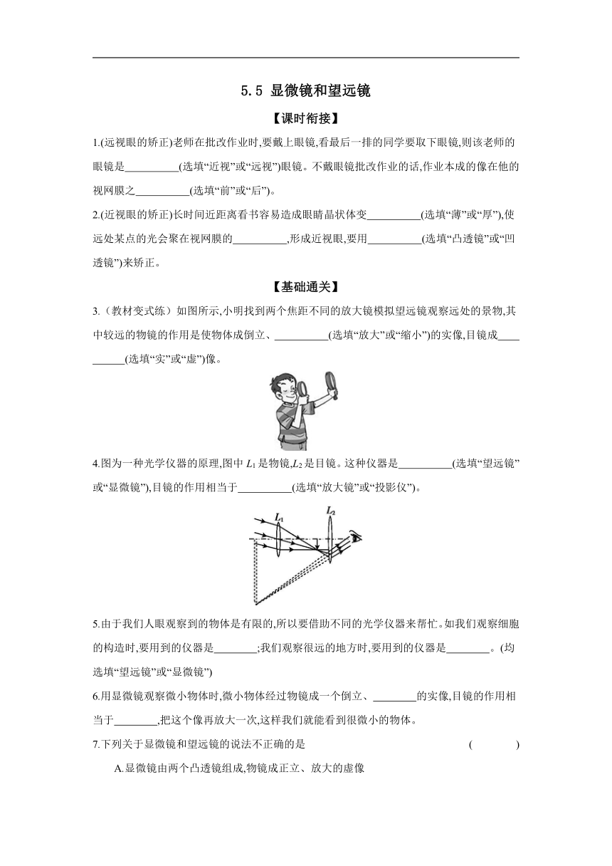 5.5 显微镜和望远镜 分层练习（有答案）2023-2024学年物理人教版八年级上册