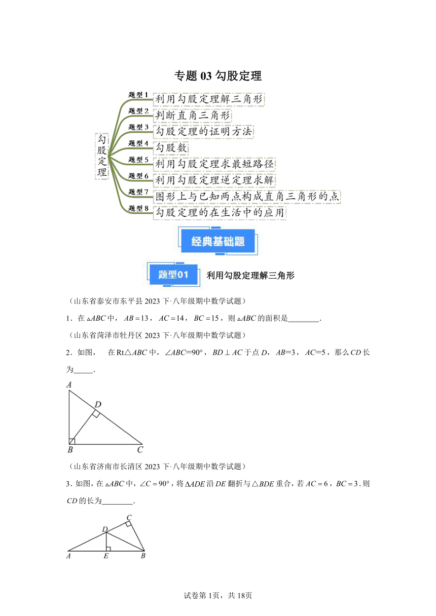 专题03勾股定理（含解析） 2023-2024学年数学八年级下学期期中真题分类汇编（山东专用）