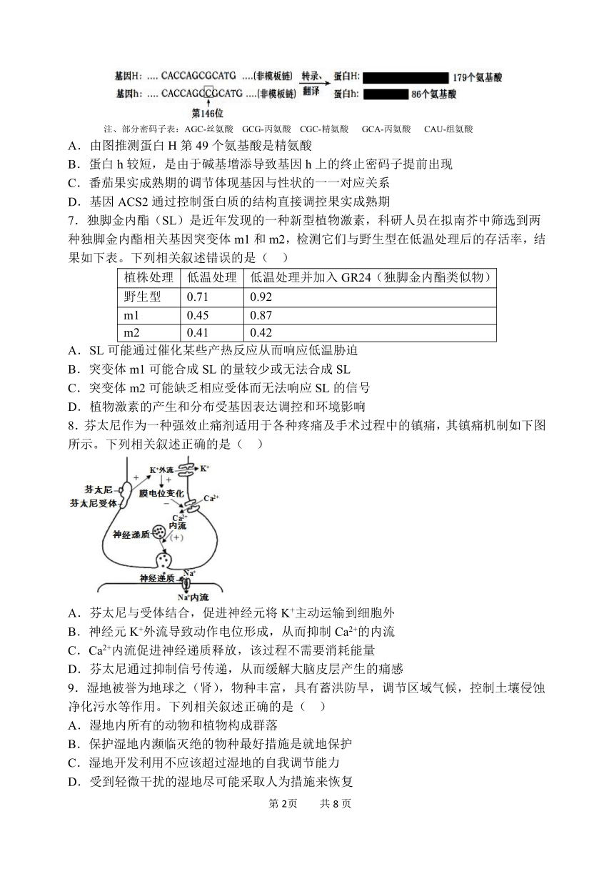 2024年黑龙江省哈尔滨第三中学高三四模生物试卷（pdf版含答案）
