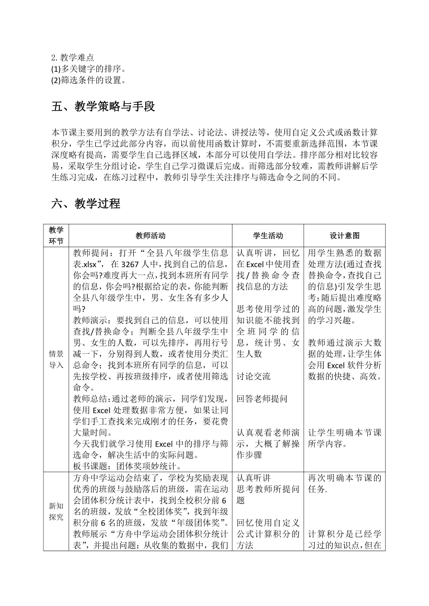 第一单元 活动2 团体奖项妙统计 教学设计