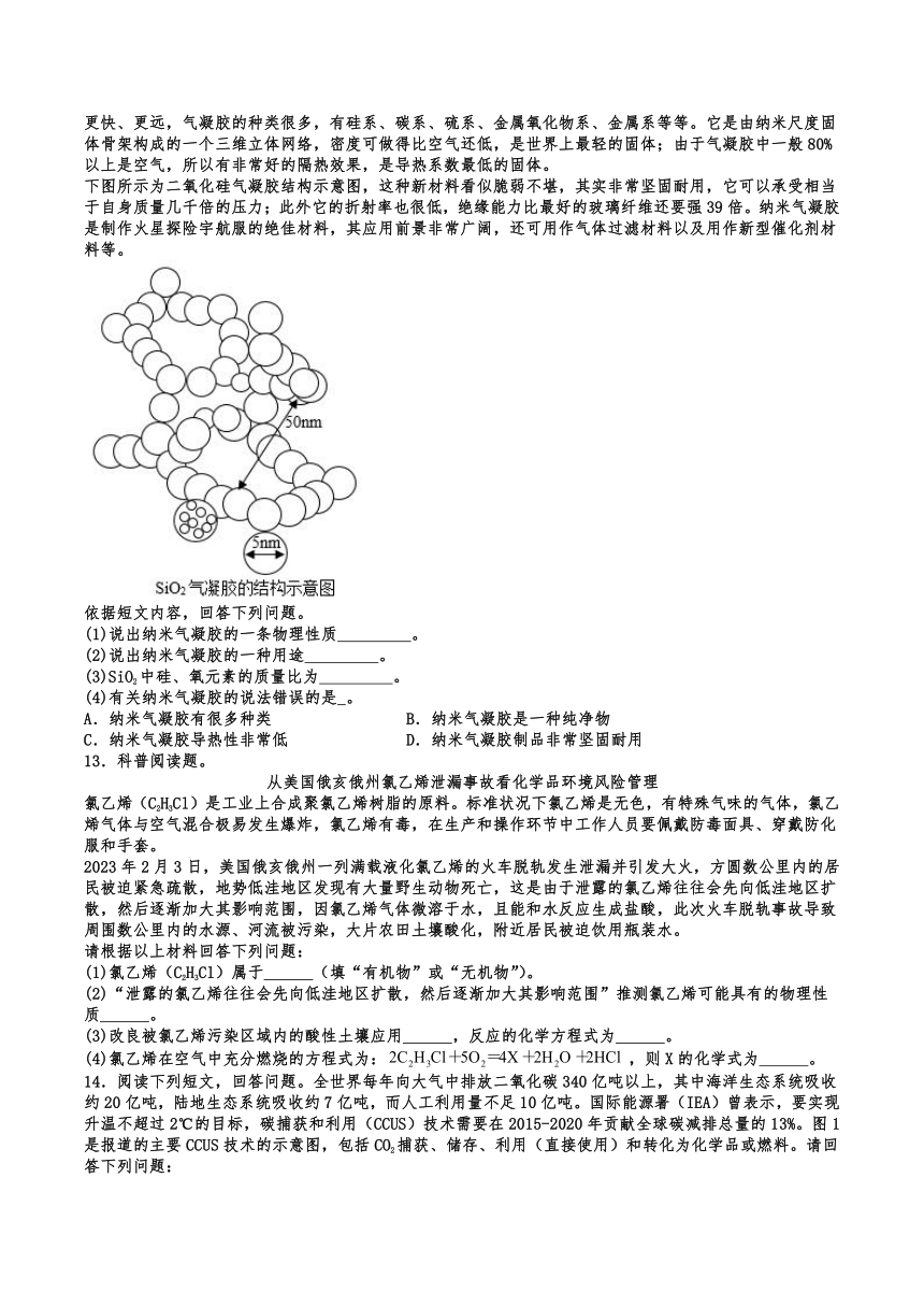 2024年中考化学科普阅读专题复习（含答案）