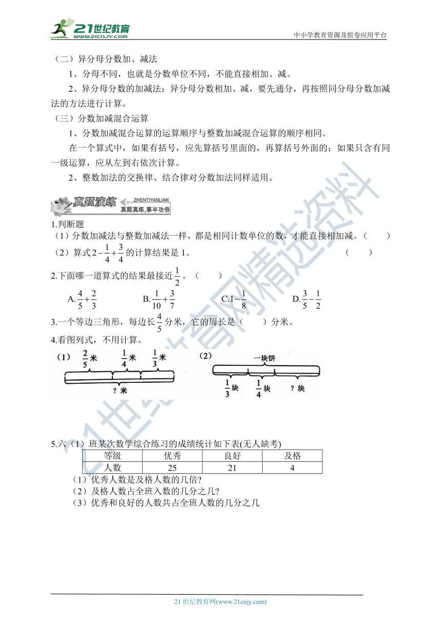 人教版五下期末考点每日一练—— 考点31 分数加减法的实际应用（含答案）