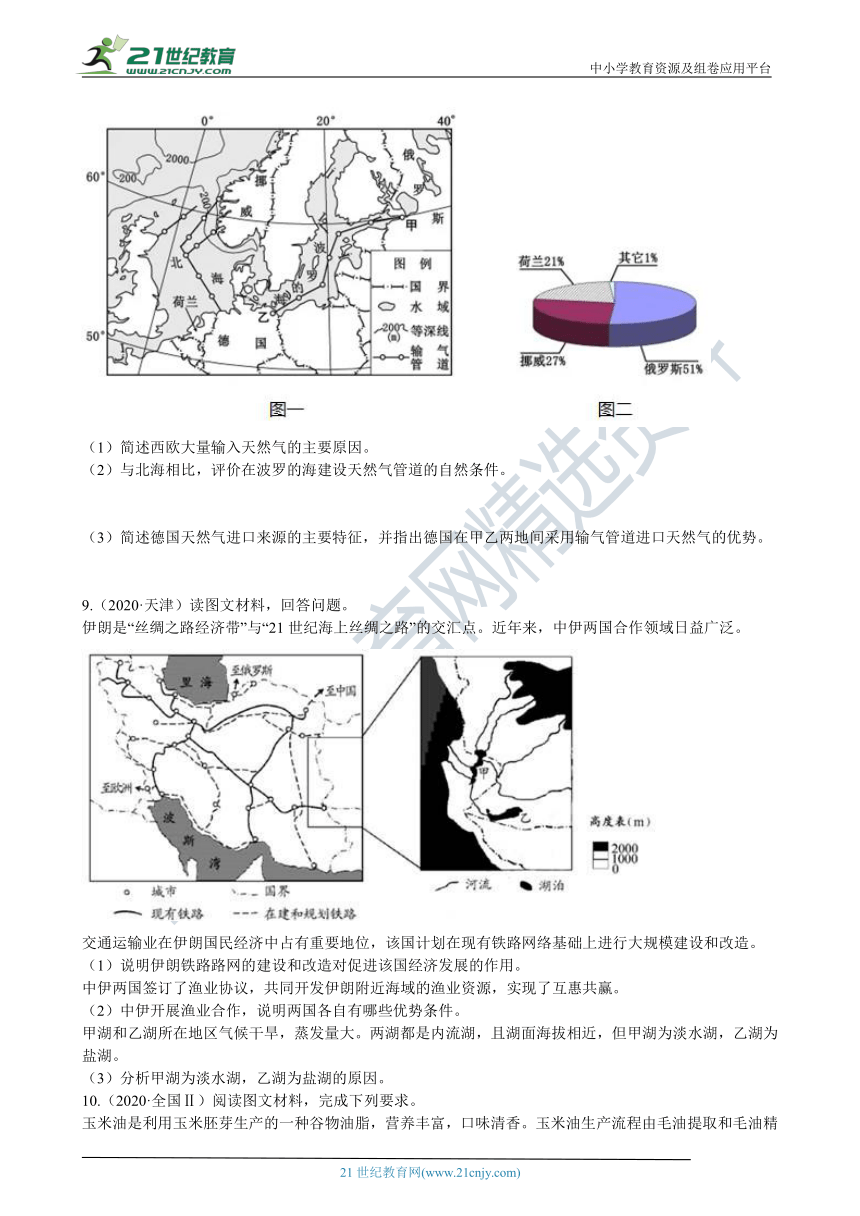 2020年高考地理真题分类汇编专题10 产业转移及资源的跨区域调配（含解析）