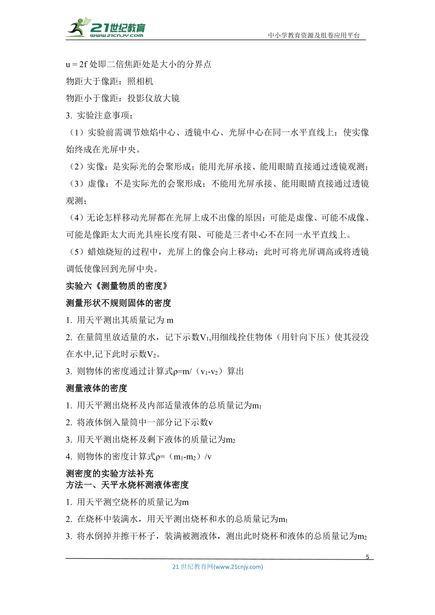 2024年中考物理重点实验汇总