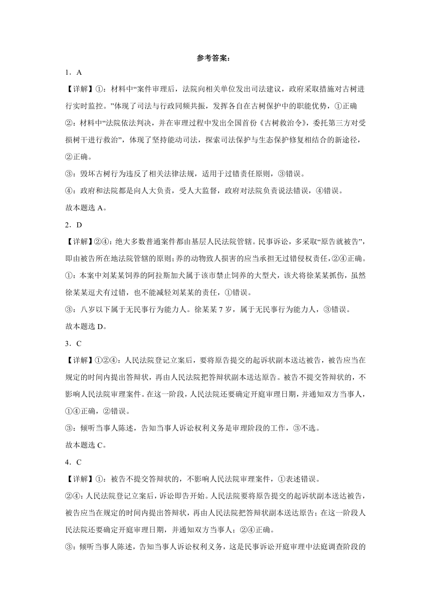 10.2严格遵守诉讼程序 练习（含解析）-2023-2024学年高中政治统编版选择性必修二法律与生活