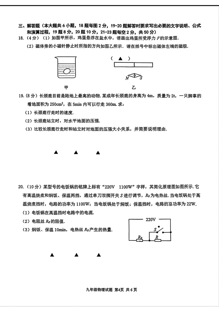 江苏省连云港市2024年中考二模考试理化综合试题（PDF版无答案）