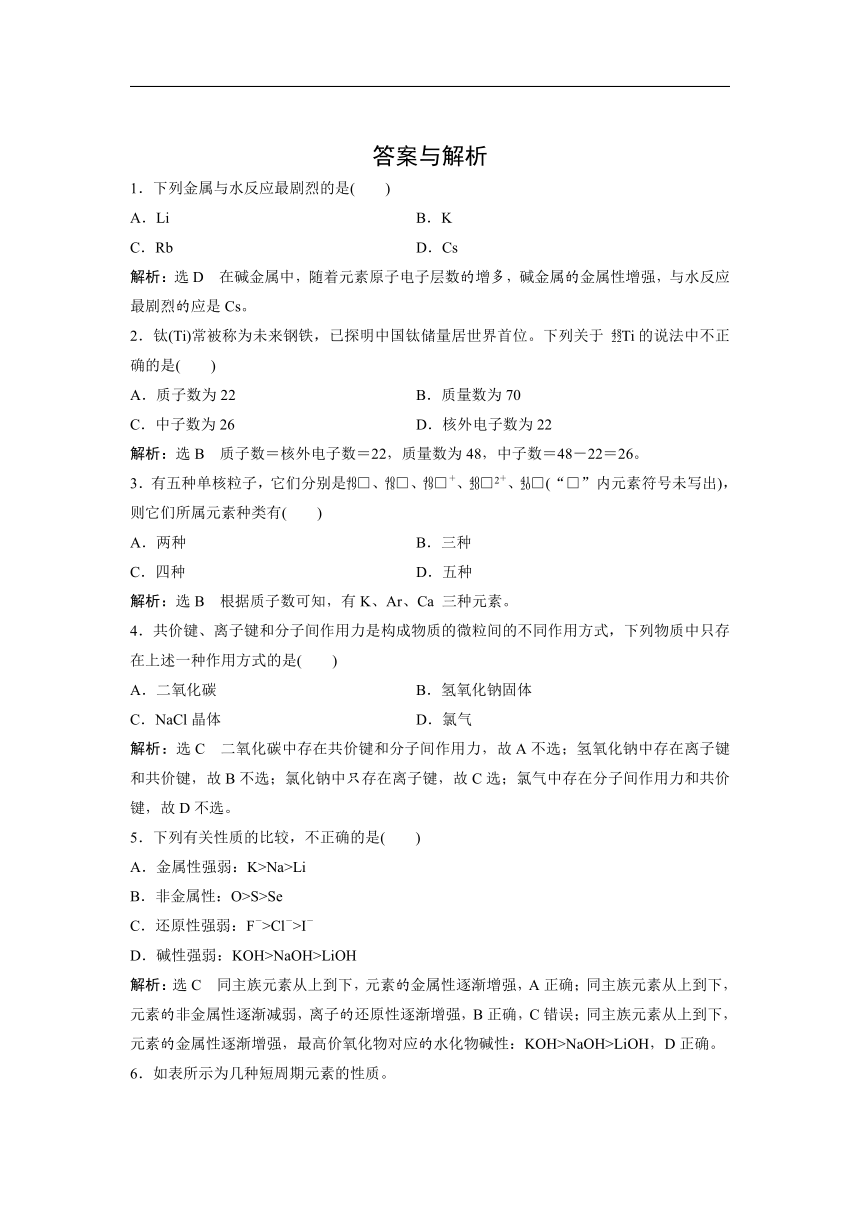 化学人教版高中必修第一册第四章 物质结构 元素周期律（基础） 同步练习（原卷版+解析版）