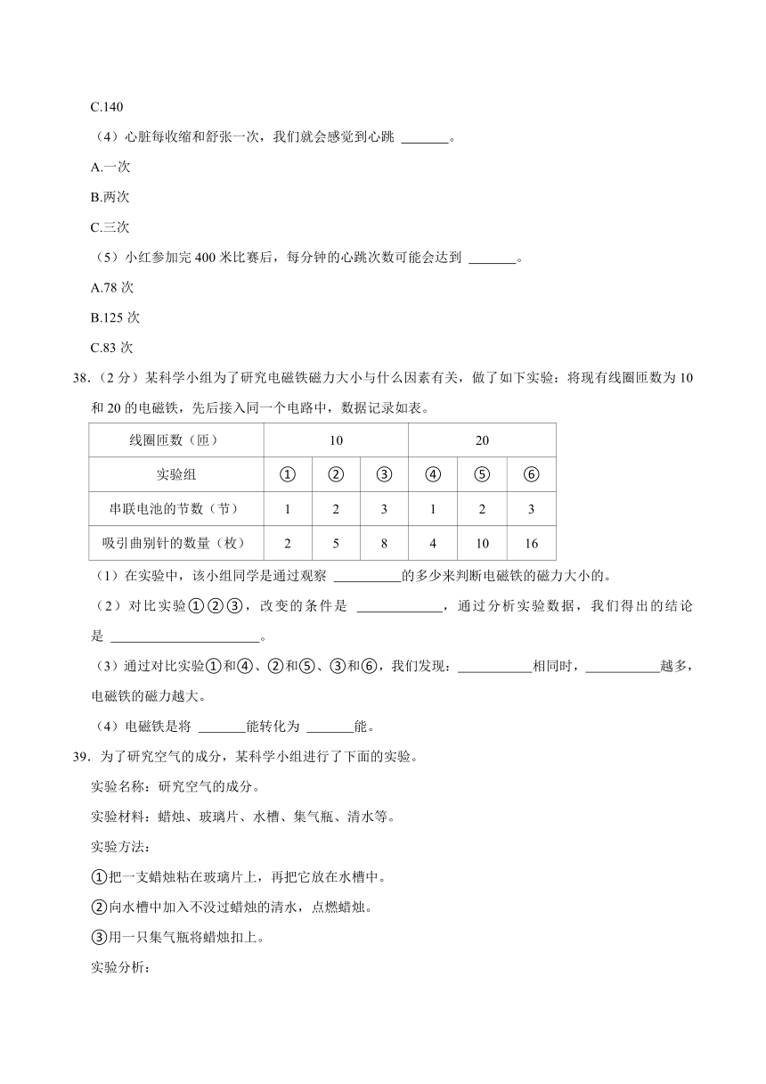 山东省青岛市浮山后片区2023-2024学年五年级下学期期中科学试卷（含答案解析）