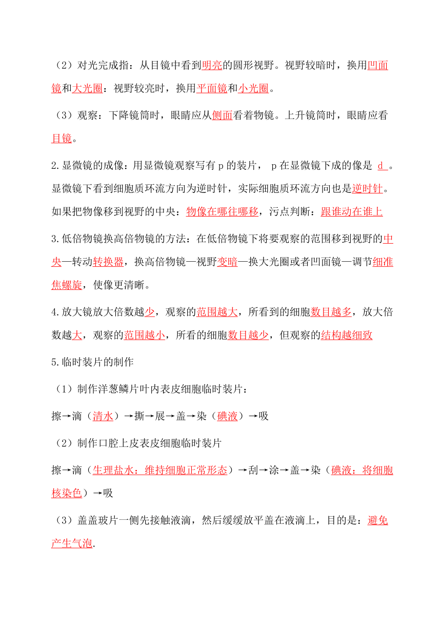 2023-2024学年人教版生物七年级上册知识点汇总（文字素材）