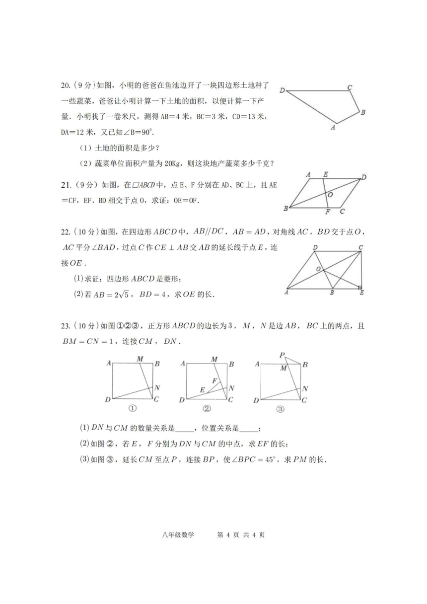 河南省信阳市罗山县2023—2024学年八年级下学期4月期中数学试题（PDF含答案）