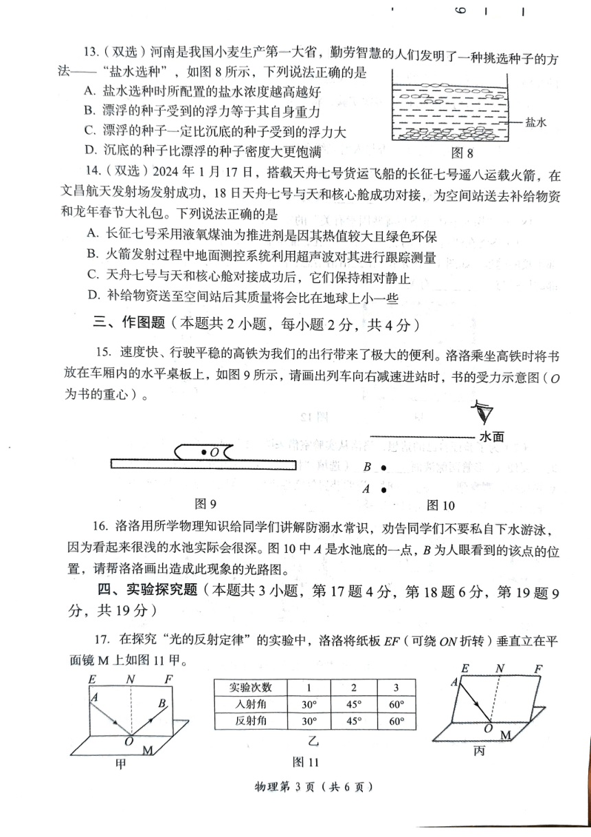 2024年河南省洛阳市中考一模物理试题（PDF版 无答案）