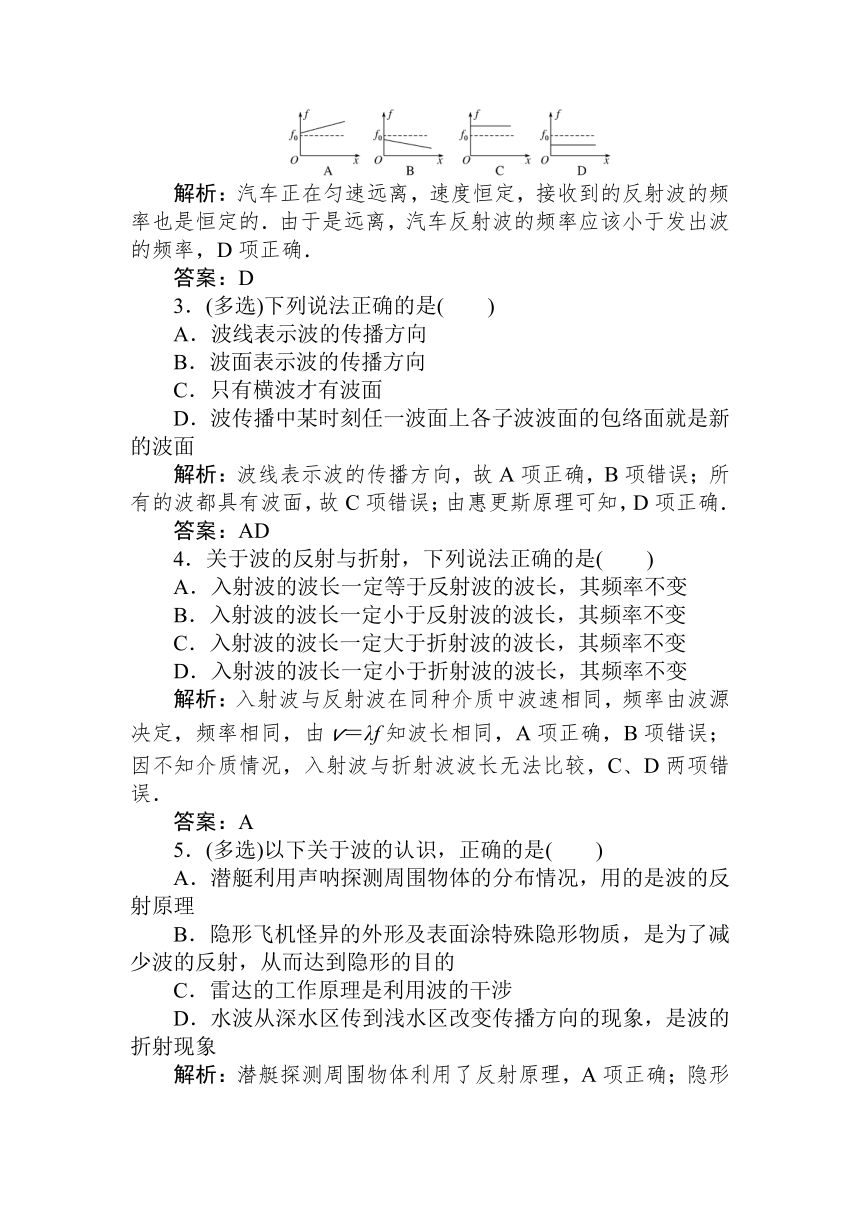 高中物理人教版课上随堂练习选修3-4 12.5　多普勒效应12.6　惠更斯原理 Word版含解析