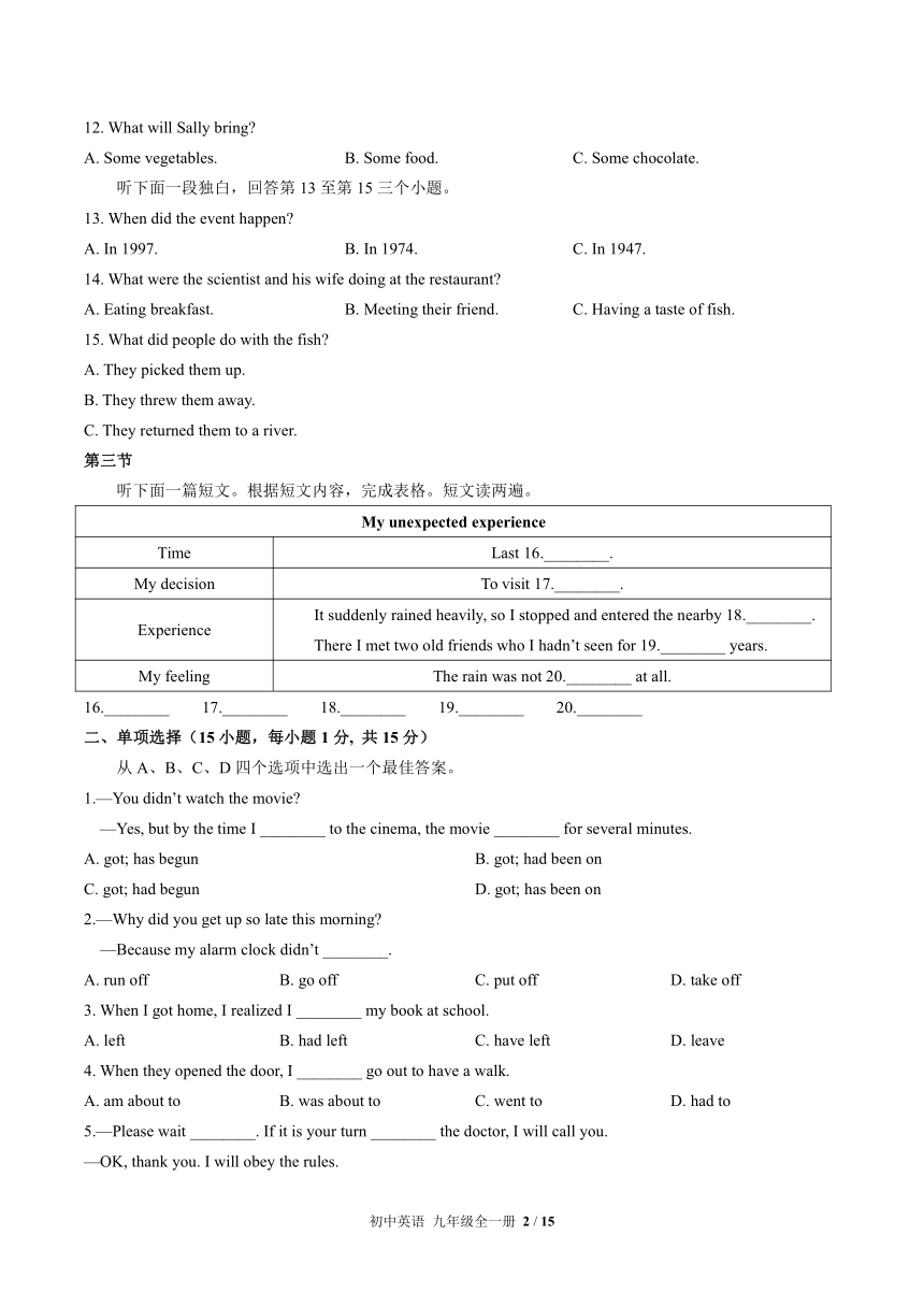 Unit 12 Life is full of the unexpected单元测试题（含听力材料+答案 无听力音频）