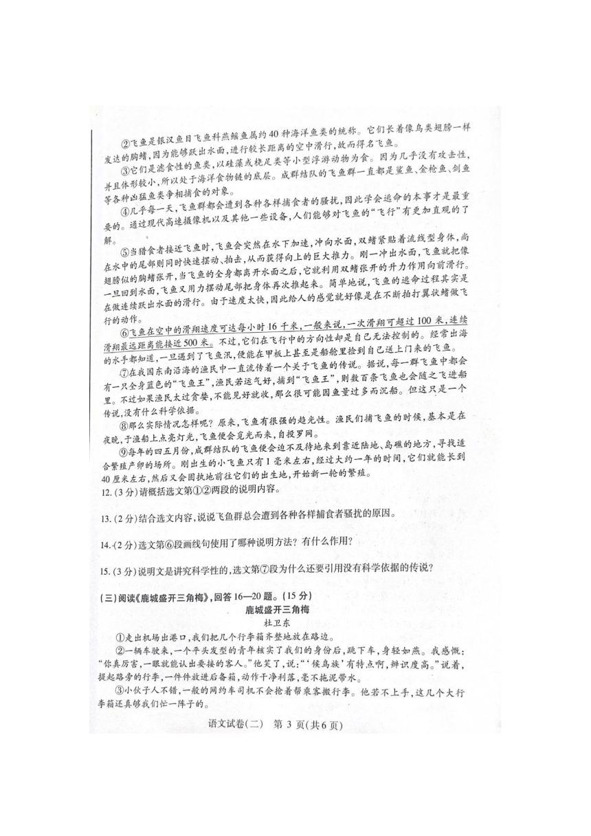 2024年黑龙江省哈尔滨市平房区中考二模语文试题（图片版，含答案）