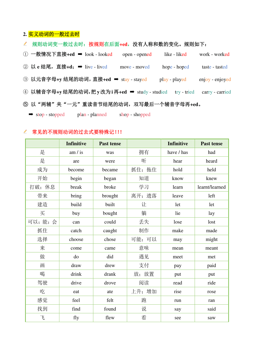 2024年中考英语复习学案时态之：一般过去时用法归纳总结（无答案）