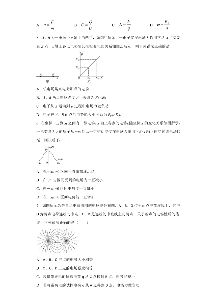 高中物理人教新课标版选修3-1：电场能的性质 补充练习（含解析）