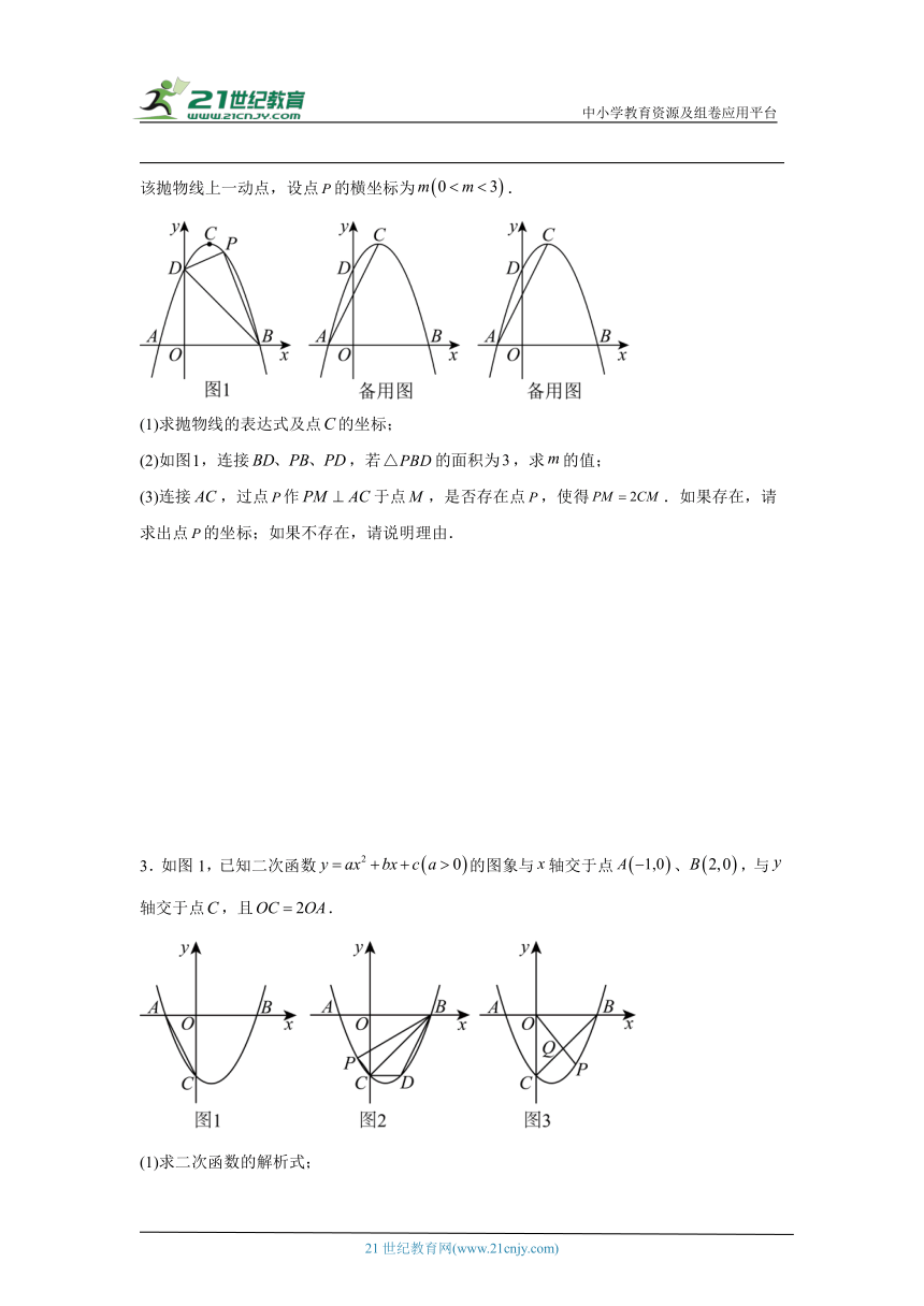 2024年九年级数学中考专题训练：二次函数综合压轴题（面积问题）（含解析）