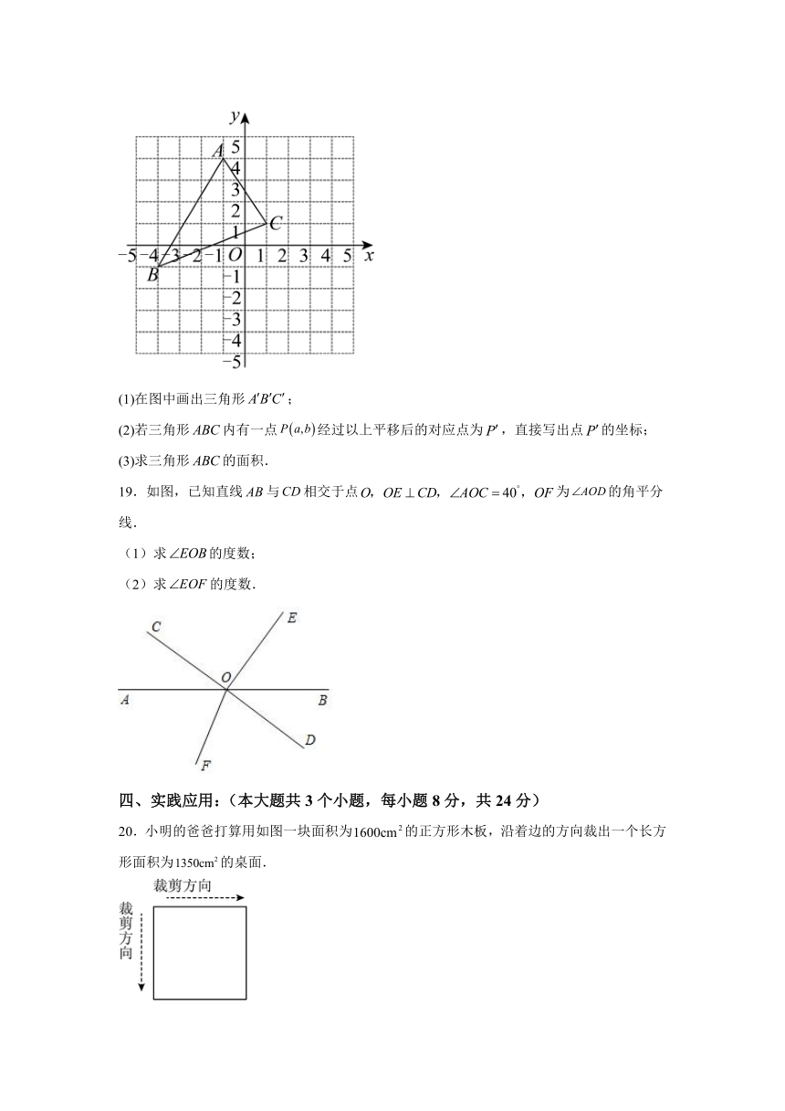 四川省广安市岳池县2023-2024学年七年级下册期中数学试题（含解析）