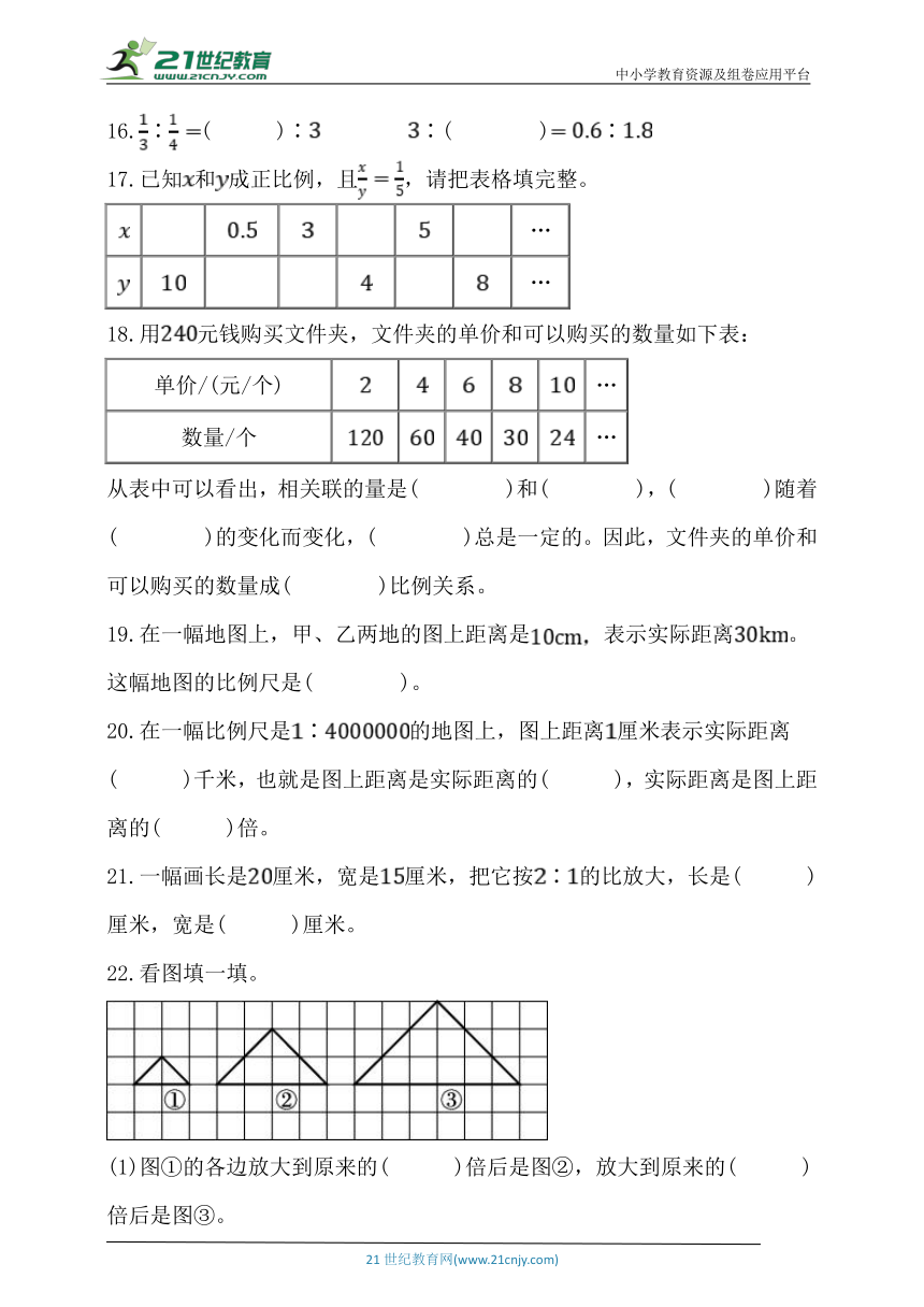 人教版六年级数学下册第四单元《比例》单元同步练习题 (含答案)