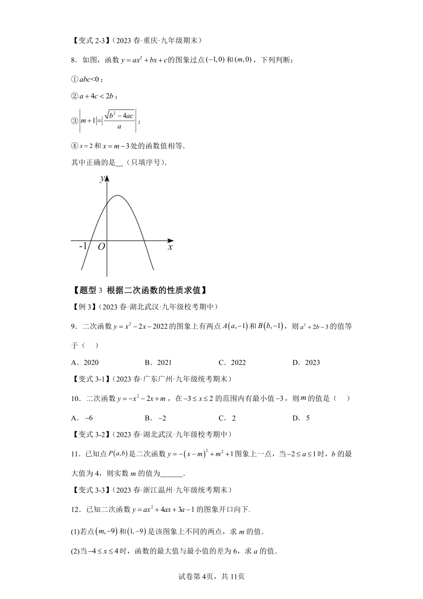 专题1.11二次函数章末九大题型总结（培优篇）（含解析）  浙教版九年级数学上册