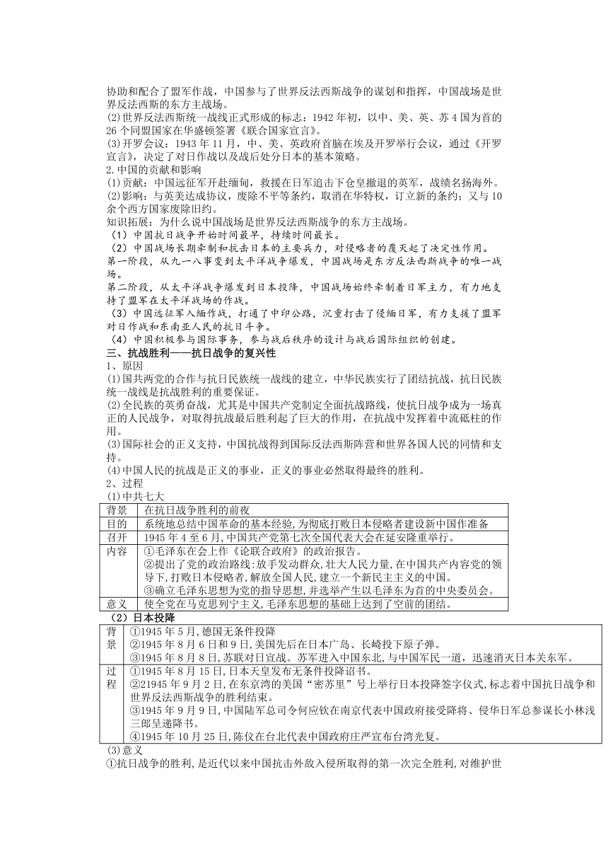 第23课 全民族浴血奋战与抗日战争的胜利 导学案（无答案）--2023-2024学年高一上学期统编版（2019）必修中外历史纲要上