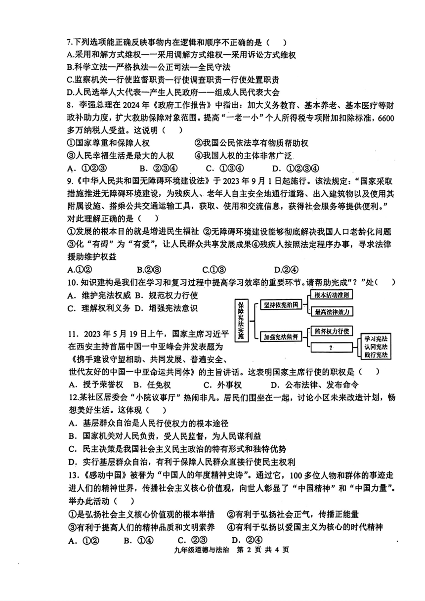 江苏省连云港市灌南县2024年中考一模（期中）考试道德与法治 历史试题（图片版  含答案）