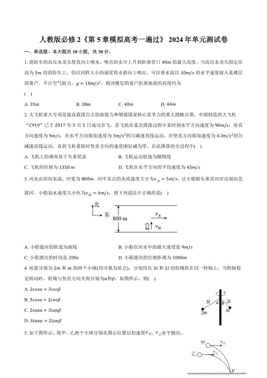 人教版必修2《第5章  抛体运动 模拟高考一遍过》2024年单元测试卷（解析版）