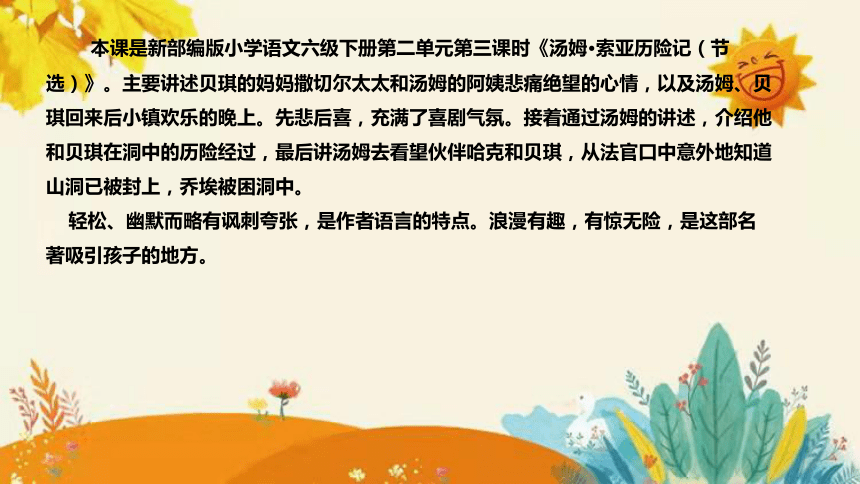 2024年部编版小学语文六年级下册《汤姆 索亚历险记（节选）》说课稿附反思含板书和知识点汇总