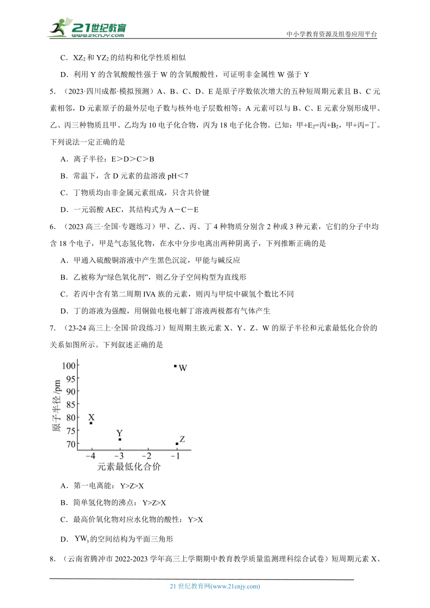 2024年高考化学二轮复习回归基础专题08元素周期律推断训练（含解析）