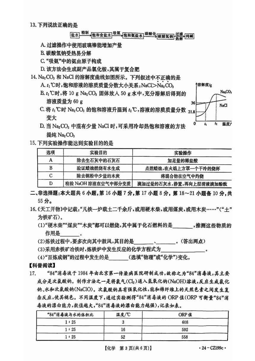 2024年广东省湛江廉江市中考二模化学试题（图片版含答案）